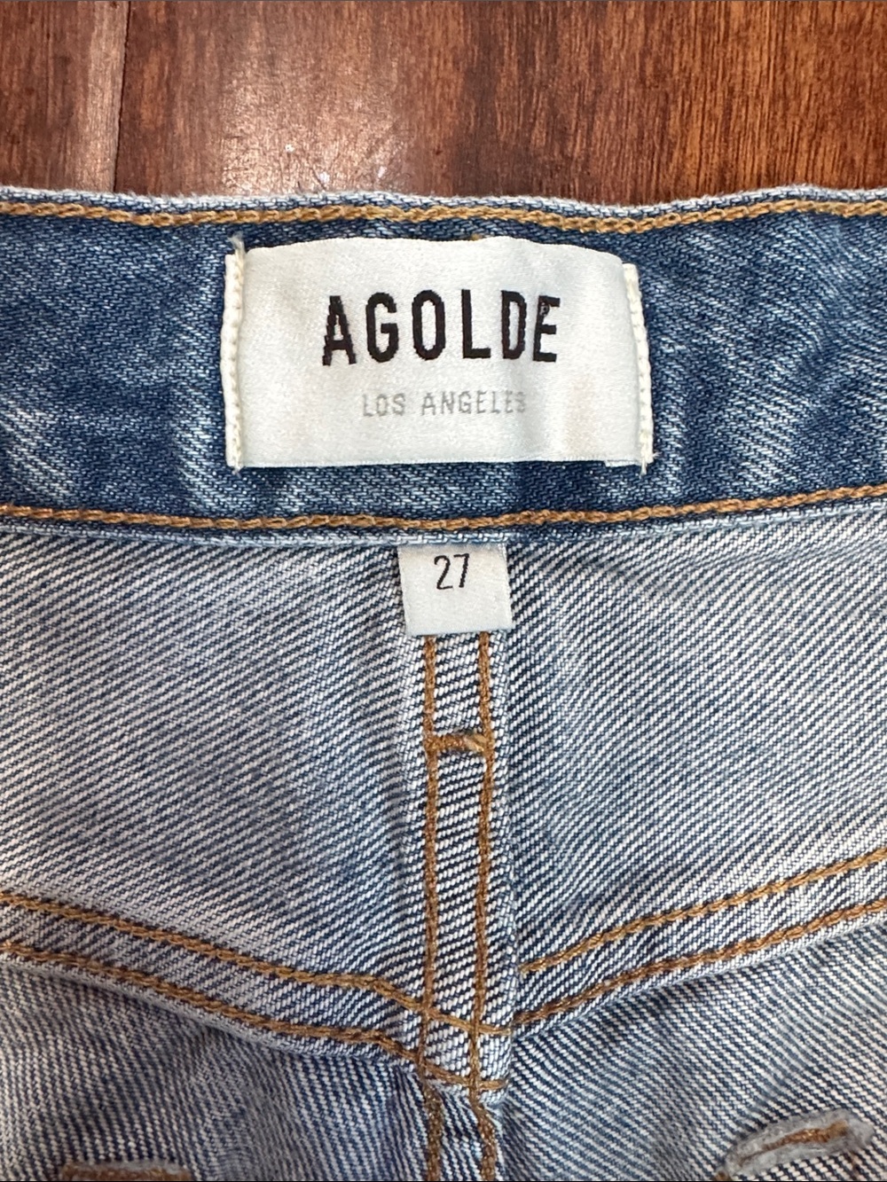 Agolde Parker Long Vintage Wash Blue High-Rise Button Denim Shorts Sz 27 - Picture 2 of 7